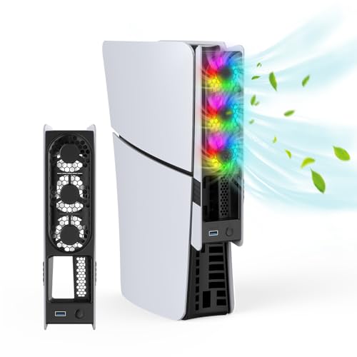 Cooling Fans for PS5 Pro/Slim, Adjustable 3 Speed Fans with LED Light, Quiet and Efficient Cooling System,USB 3.0 Port for PlayStation5 Pro/Slim Disc/Digital Edition Console-Black&White - color: Black&White