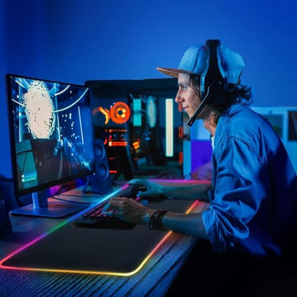 Mouse Pad with Wireless Charging, Large Desk Mat RGB Gaming Mousepad, 10 Light Colors LED Gaming Pad Keyboard Pad with Ultra-Smooth Surface & Non-Slip Rubber Base, Waterproof Full Desk Mouse Pad - color: 31.5x11.81"-Black Right