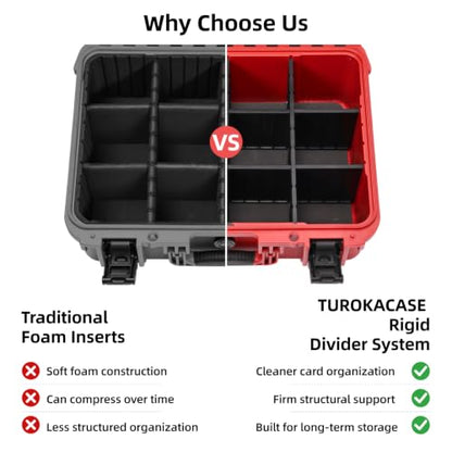 Baseball Card Storage Box, Extra Large Graded Card Case, Hard Carrying Case | Waterproof Slab Case for Graded Cards with 8 Dividers; Holds PSA, BGS, SGC, CGC, CSG Slabs, Top Loaders and Magnetic Holders. - color: Extra-Large Capacity / Black＆Red