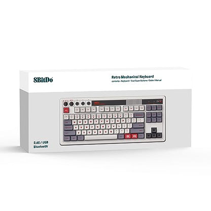 8Bitdo 87 Keys Retro Mechanical Keyboard Bluetooth/2.4G/USB-C, Hot Swappable, Dual Super Programmable Buttons, Volume knob for Windows and Android - N Edition - color: N Edition