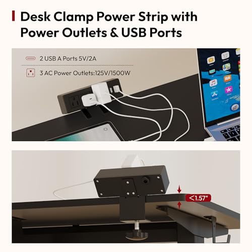 SANODESK Electric Standing Desk with Desk Clamp Power Strip 40"x 24" Whole-Piece Desktop Height Adjustable Stand Up Desk with Cable Management Sit Stand Home Office Desk Black Frame/Black Top - color: Black Frame+black Top, size: 40"x24"