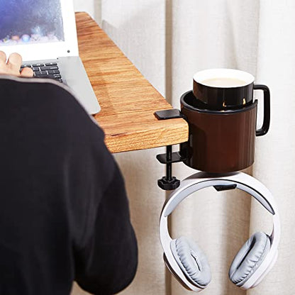 GUNKING Luxury 2-in-1 Anti-Spill Cup Holder with Under Desk Headphone Hanger (Coffee Brown) - color: COFFEE BROWN