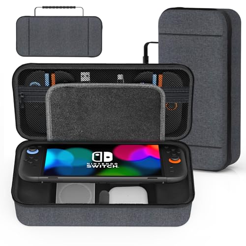 QuoLumPIA Large Capacity Carrying Case for Nintendo Switch 2(2025|7.9inch)&Accessories,with 12 Game Card Slots/Hard/Snowflake Fabric Storage Bag/Flocked Lining/Waterproof/Dustproof/Anti-scratch,Gray - color: Gray, size: Large