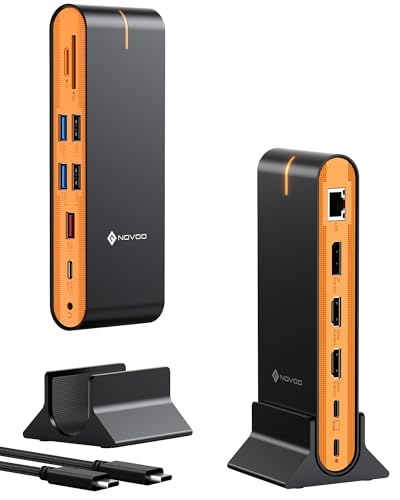 NOVOO Laptop Docking Station Dual Monitor, 15 in 1 Triple Display, 8K@30Hz DP, Dual 4K@60Hz HDMI, 10Gbps USB-A/C, SD/TF, 1Gbps Ethernet, Dual Monitor Adapter Dock for MacBook, Windows Laptops - style: 15-in-1