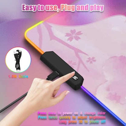 RGB Mouse Pad for Gaming I Large Mousepad with 14 Led Modes I Keyboard Pad Gaming Desk Mat I Non-Slip Rubber Base Mouse Mat I 900x400x4mm Waterproof Mousepad for Women Girl Gamer I Light Pink - color: Light Pink