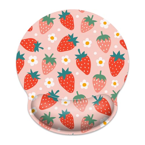 Gaming Mouse Pad Wrist Support,Ergonomic Mouse Pad with Wrist Rest,Comfortable Mousepad with Smooth Wrist Rest,Pain Relief Mouse Pads for Non-Slip Base,Computer,Laptop,Office，Home - color: Cute Strawberrys
