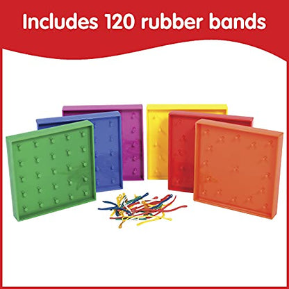 edxeducation Double-Sided Geoboards, Set of 6 with Rubber Bands | 5 x 5 Grid/12 Pin Circular Array, Math Resources, Fine Motor Skills for Kids