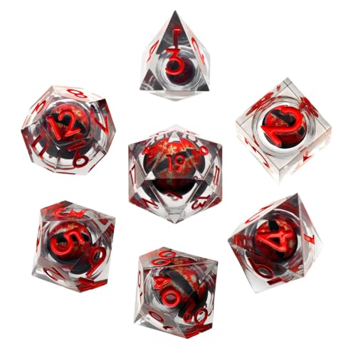 FONVGOGO Liquid Core DND Dice, Dragon Eye Dice Set D and D Sharp Edge Resin Dungeons and Dragons Dice Polyhedral Beholder's Ttrpg Die Role Playing RPG D and D Dice (Red) - color: Dragon Eye Red
