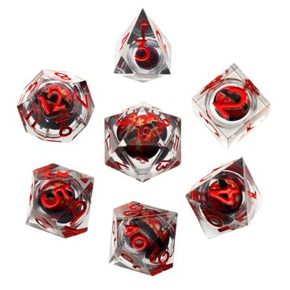FONVGOGO Liquid Core DND Dice, Dragon Eye Dice Set D and D Sharp Edge Resin Dungeons and Dragons Dice Polyhedral Beholder's Ttrpg Die Role Playing RPG D and D Dice (Red) - color: Dragon Eye Red