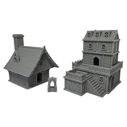 HAUTICO Medieval Tabletop Terrain Set for 18mm & 28mm Miniatures – Paintable Wargame & Diorama Building Kit (28mm Scale)