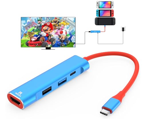 RREAKA TV Dock for Nintendo Switch 2 / Switch/Switch OLED, Portable Travel Dock Replacement with 4K@60Hz HDMI, PD 100W Charging, USB 3.0 - color: Red & Blue-2nd Version