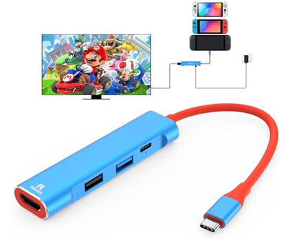 RREAKA 닌텐도 스위치 2 / 스위치/스위치 OLED용 TV 도크, 4K@60Hz HDMI, PD 100W 충전, USB 3.0 휴대용 여행용 도크 교체 - color: 레드 & 블루