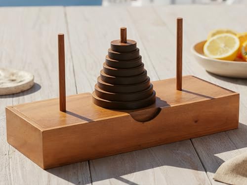 BSIRI Fun Puzzle Board Games Gifts of Hanoi Tower (9 Rings) with Wooden Designs for Brain Teasers Logic Games Kids and Adults to Challenges Mastermind Game and Think for Fun Learning Tower Puzzles