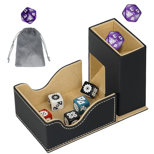 Dice Roller Tower, Magnetic Dice Tray for Rolling, Foldable Leather Dice Organizer Tower Fits for Dungeons & Dragons, MTG DM and Player, Black & Golden - color: Black & Gold, style: Style A