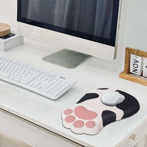 L-SPOUTTO Ergonomic Mouse Pad with Wrist Rest,Cute Mouse Pad Wrist Support | Cat Paw Comfortable Massage Design,Computer Pain Relief Mousepad with Non-Slip PU Base for Desk Laptop Gaming,Cow - color: Cow