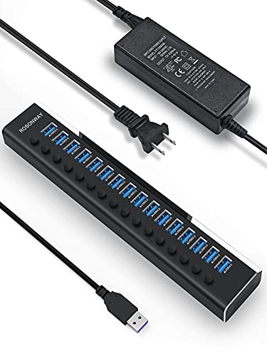 16-Port 96W Powered USB 3.0 Data Hub, Aluminum Housing, RSH-A16 | USB 3.0 Splitter with 12V/8A Power Adapter, Individual On/Off Switches and 3.3Ft USB 3.0 Cable - size: 16-Port Powered USB Hub
