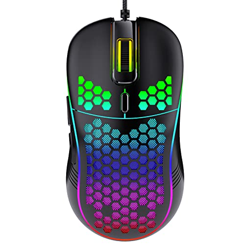 Honeycomb Wired Gaming Mouse, 65g Ultra Lightweight Ergonomic Computer Mouse with RGB Breathing Light, 7200 DPI Max, Widened Side Buttons for PC Mac Laptop Gamers, Esports & Home Office (Black) - color: Black