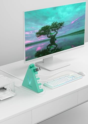 USB 3.0 Hub,4 Port USB Hub Tower,2ft Cable USB Splitter for PC, Xbox One, PS4, PS5, iMac, Surface Pro, XPS, Laptop, Desktop, Flash Drive, Mobile HDD (Green) - color: Green-A
