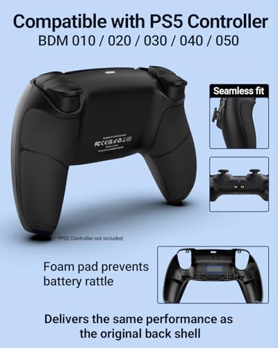 CHARM FOCUS Back Shell Grip Cover Compatible with PS5 Controller, Soft Rubber Overmold and Anti-Slip Diamond Texture, Seamless-Fit Replacement for PS5 Controller Shell, Black - color: Black