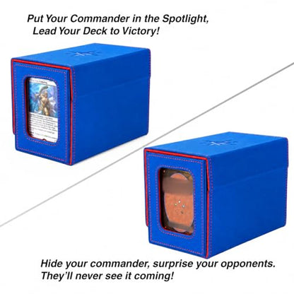 Venssu MTG Deck Box for Commander Display with Dice Tray (Blue＆Red) | Holds 200 Single/160 Double-Sleeved Cards, Fit MTG/PTCG/OPTCG Cards, Strong Magnet, With 2 Dividers & 1 Magnetic Card Holder - color: Blue＆Red