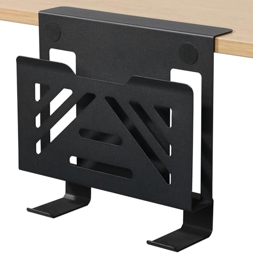 MAXECHO Desk Side Storage, Under Desk Laptop Mount, Table Side Hanging File Organizer, No Drill Clamp On Cable Management Tray, Laptop Holder with 2 Hooks for Office and Home, Load 22 Lbs - color: Black, size: Single-deck with 2 Hooks
