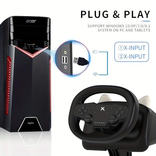 DOYO Wireless Gaming Steering Wheel, Multi-Platform Racing Wheel Compatible for Switch/PC/PS4/PS3/iOS and Android Phones (Black) - color: Black