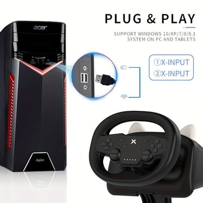 DOYO Wireless Gaming Steering Wheel, Multi-Platform Racing Wheel Compatible for Switch/PC/PS4/PS3/iOS and Android Phones (Black) - color: Black