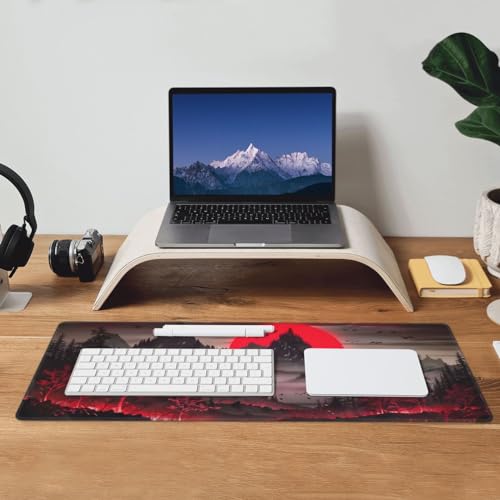 Extended Gaming Mouse Pad, Large Desk Mat XL Anime Mouse Pad Waterproof with Stitched Edges, Non-Slip Desktop Pad for Home and Office, Level Up Your 31.5x11.8 Inch (Darkness Red Moon2) - color: Darkness Red Moon2