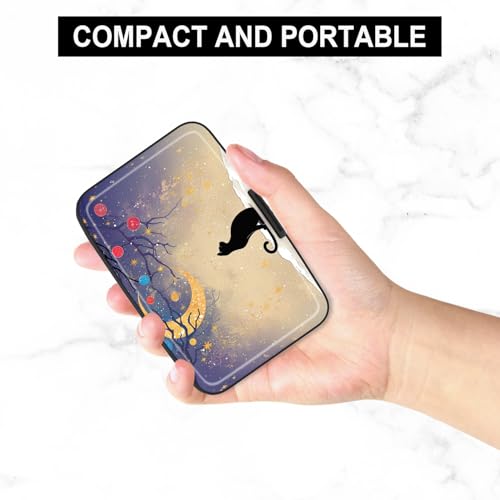 Credit Card Holder, Mini Aluminum Card Wallet RFID Blocking Slim Metal Hard Card Case for Women Men, Moonlight Cat - color: Moonlight Cat