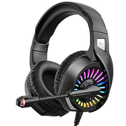 ZIUMIER Wired Gaming Headset for PC, PS5, PS4, Xbox Series X|S | Noise Canceling Microphone, LED RGB Light, 50mm Driver, 3.5mm Audio Jack, Soft Memory Foam, Multi-Platform Headphones - color: Black