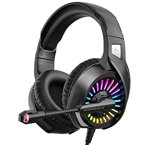 ZIUMIER Wired Gaming Headset for PC, PS5, PS4, Xbox Series X|S | Noise Canceling Microphone, LED RGB Light, 50mm Driver, 3.5mm Audio Jack, Soft Memory Foam, Multi-Platform Headphones - color: Black