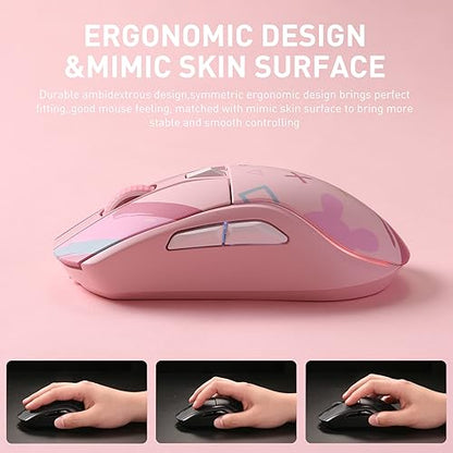 DAREU A950 Wireless Gaming Mouse with RGB Charging Dock,88g Lightweight Programmable Tri-Mode Wireless Mouse Gaming, Up to 12K DPI,1000Hz,120Hrs Playtime with RGB Backlit, Great for PC, Mac - color: Pink