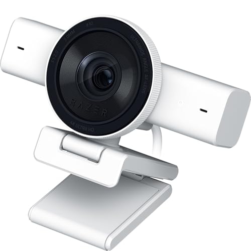 Razer Kiyo V2 Webcam for Streaming and Collaboration 4K 30Fps, White | AI Powered Auto-Framing, Built-in Microphone, Ultrawide Angle Lens, Privacy Cover, Works with OBS, Discord, Zoom, Teams - color: White