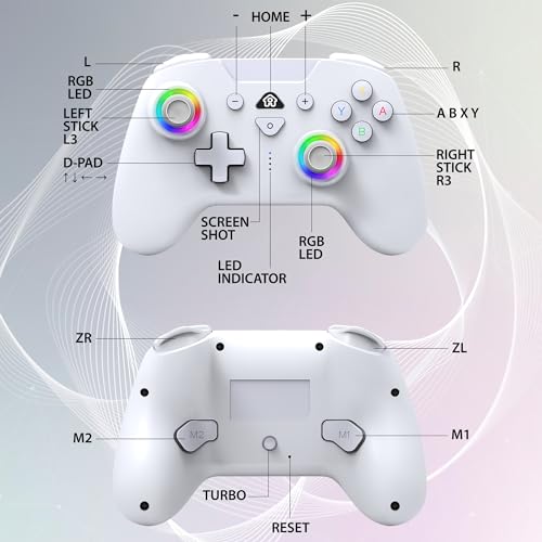 SUBSONIC Switch and Switch 2 Wireless Controller - LED Pro controller White | Pro Controller Gamepad for Nintendo Switch 2 and Nintendo Switch, Ergonomic, Programmable LED, Vibration Function, Gyroscope - color: White