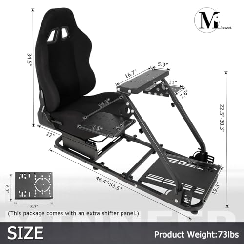 Minneer Foldable Racing Flight Simulation Cockpit with Black Seat Fit for Logitech X56 X52 G920,for Thrustmaster T248,for Fanatec,Double Levers Gaming Wheel,Stand Wheel Pedal & Handbrake Not Included