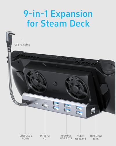 12-in-1 Steam Deck Dock with Dual RGB Cooling Fans, 4K@60Hz HDMI 2.0, 6 USB Ports, Gigabit Ethernet, 100W PD, 40Gbps for Steam Deck/ROG Ally/Switch/Legion Go | Compatible with Switch 2/OLED, MSI Claw, Legion Go S/2. Multi-ports HDMI/USB-C/Ethernet. Keeps