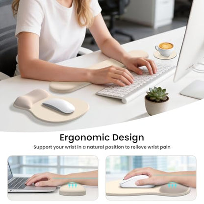 AKIT Ergonomic Mouse Pad and Keyboard Wrist Rest, 3-in-1 Memory Foam Wrist Rest for Computer Keyboard, Non-Slip Base, Pain Relief, Gel Mousepad Set for Gaming, Home and Office, Apricot - color: Apricot