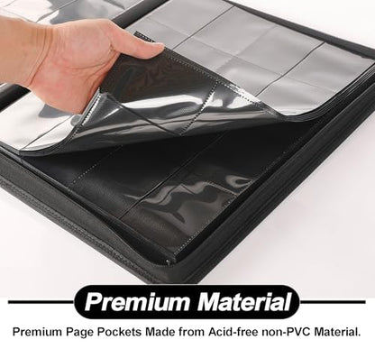 D DACCKIT Card Binder 16 Pocket - Fits 1024 Cards，4X4 Ringless Card Album with Sleeves for Trading Cards & Sports Cards（Model A，Classic Black） - color: Classic Black