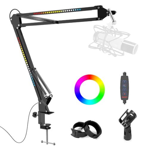 RGB Boom Arm, Adjustable Mic Stand with Desk Mount Clamp and Mic Clip, Compatible with HyperX Quadcast, Blue Yeti, Rode, Shure SM78 for Streaming, Gaming, Youtube Recording (black) - color: black