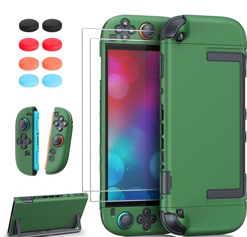 FYOUNG Upgrade Switch 2 Protective Case&Screen Protector Set,Dockable Cover | Cute Hard Shell Skin for Nintendo Switch 2 Console Accessories,Travel-Friendly,Kickstand Cutout(Green,for Switch 2 7.9inch) - color: Green, size: for switch 2 7.9inch