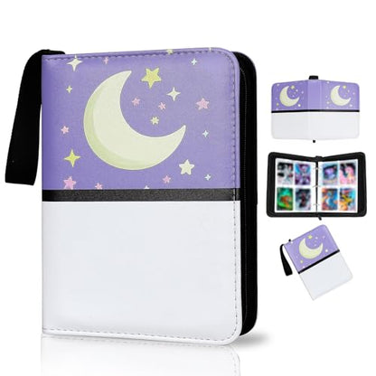 Collectible Trading Card Albums,4 Pocket Card Binder, 400 Double Sided Pocket,PU Premium Zip Trading Card Binder for TCG, MTG,Sports Cards (Purple White) - color: Purple White