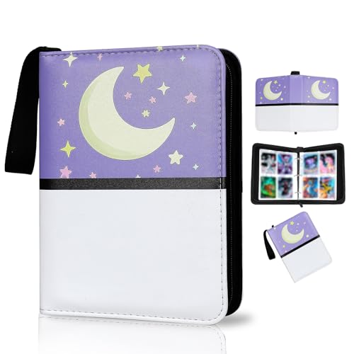 Collectible Trading Card Albums,4 Pocket Card Binder, 400 Double Sided Pocket,PU Premium Zip Trading Card Binder for TCG, MTG,Sports Cards (Purple White) - color: Purple White