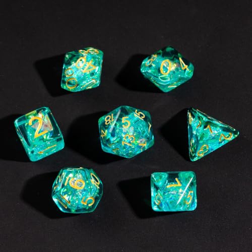 UDIXI DND Dice Set Cyan Polyhedral Dice Set Sparkling Inclusions for D&D | Resin Material, Velvet Storage Bag, DM Gift, for Dungeons and Dragons Role Playing Games Tabletop Games - color: Cyan