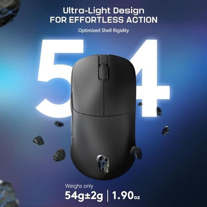FELICON AJAZZ AJ099 Wireless Gaming Mouse, 59g Ultra-Lightweight, 6 DPI Settings, 2.4G & Wired, 500mAh Rechargeable Battery, Compatible with PC/Windows/Mac/PS4/Xbox (Black) - color: Black