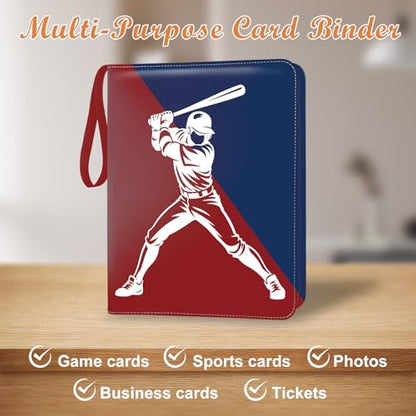Card Binder 9 Pocket Trading Card Holder Fits 1008 Cards with 56 Removable Sleeves Portable Leather Collection Card Ablum Game Card Case Book with Zipper for Gift (Baseball Boy) - style: Baseball Boy Card Albums