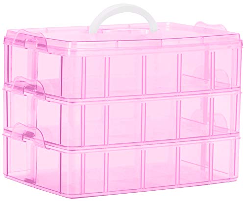 Sooyee Bead Organizer, 3-Tier Craft Storage Container, Pink - color: Pink, size: 3 Tier