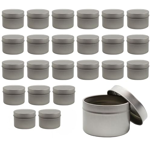 Cornucopia Brands 4-Ounce Metal Tins/Candle Tins (24-Pack); Round Containers w/Slip-On Lids for Party Favors, Candle Making, Spices, Gifts
