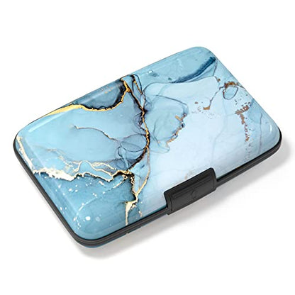 Credit Card Holder, Mini Aluminum Card Wallet RFID Blocking Slim Metal Hard Card Case for Women Men, Blue Marble - color: Blue Marble