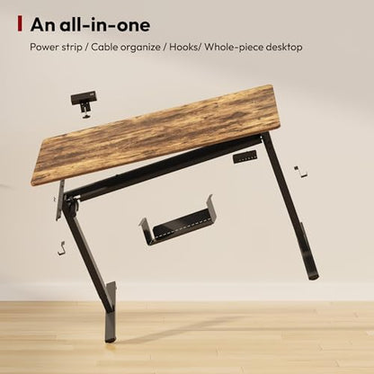 SANODESK Electric Standing Desk with Desk Clamp Power Strip 48"x 24" Whole-Piece Desktop Height Adjustable Stand Up Desk with Cable Management Sit Stand Home Office Desk Black Frame/Rustic Brown Top - color: Black Frame+rustic Brown Top, size: 48"x24"