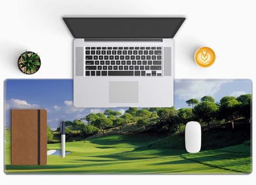 Golf Course Desk Mat Green Large Extended Mouse Pad XL Desk Pad Gaming Mousepad Keyboard Mouse Mat for Computer Laptop 31.5''X11.8'' Non-Slip Rubber Base with Stitched Edges - color: Golf Course